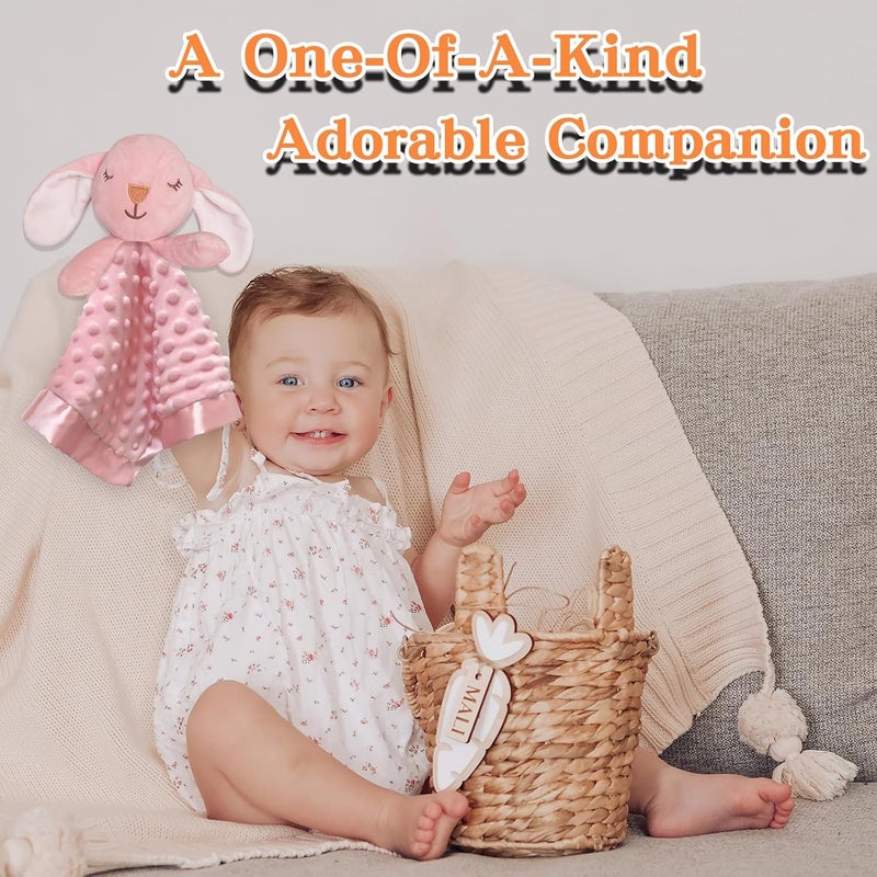 MOVEPAI Loveys for Babies, Soft Baby Security Blanket Lovies for Babies, Stuffed Animals Blankie for Newborn Infant with Baby Snuggle Toy, Gilrs Gifts Pink Bunny Security Blanket 16 Inch - Image 2